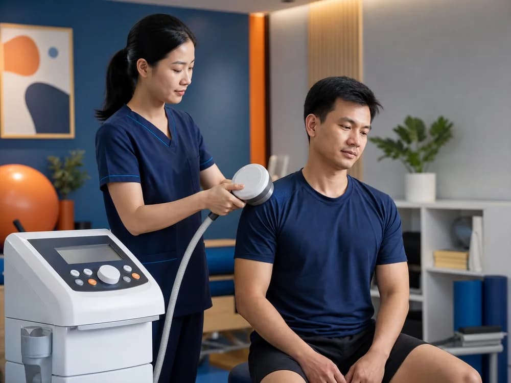 Chuyên viên thực hiện trị liệu sóng từ cho khách hàng
