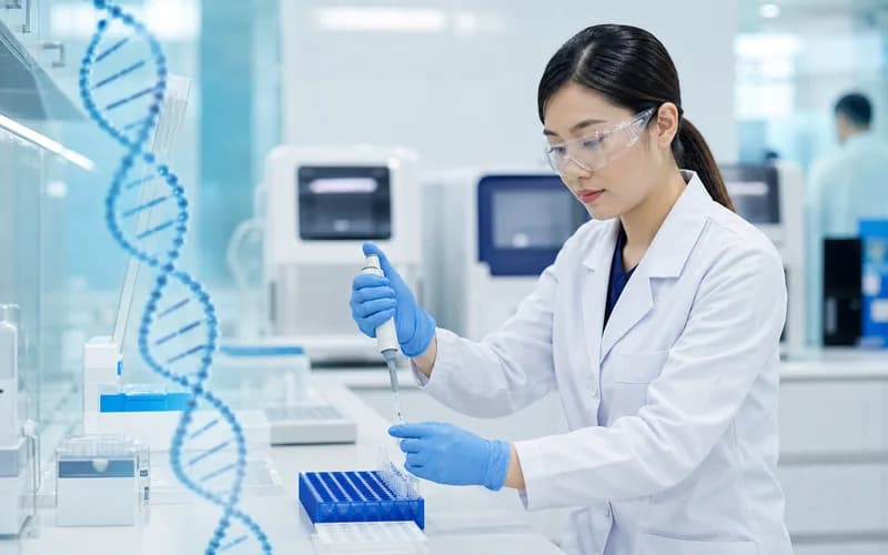 Chuyên viên thực hiện quy trình giải trình tự gen trong phòng thí nghiệm