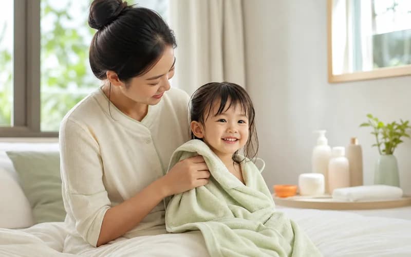 Mẹ chăm sóc trẻ nhỏ trong không gian gia đình dịu nhẹ