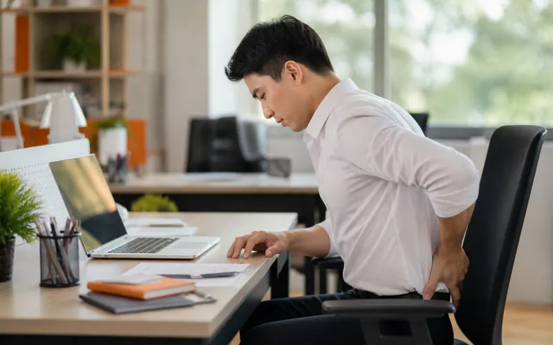 Người trẻ văn phòng đau lưng do ngồi sai tư thế