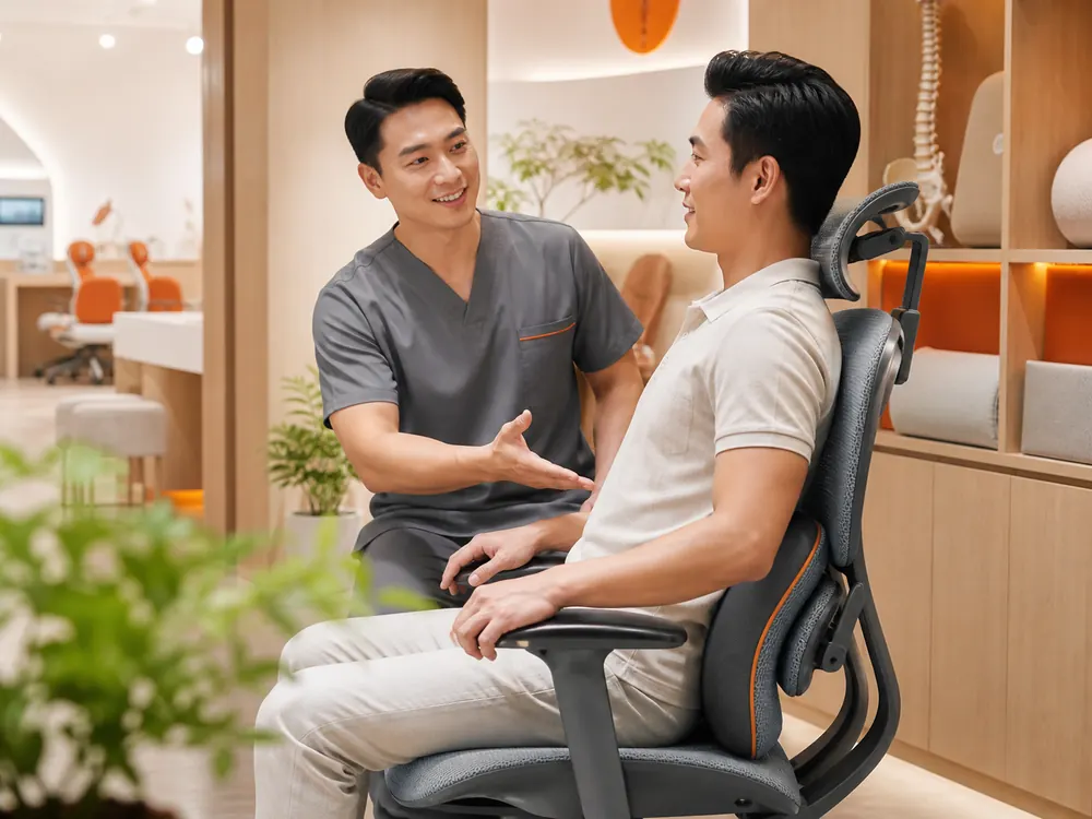 Khách hàng trải nghiệm ghế và gối sáng chế DOCTORLOAN tại Trung tâm SRV